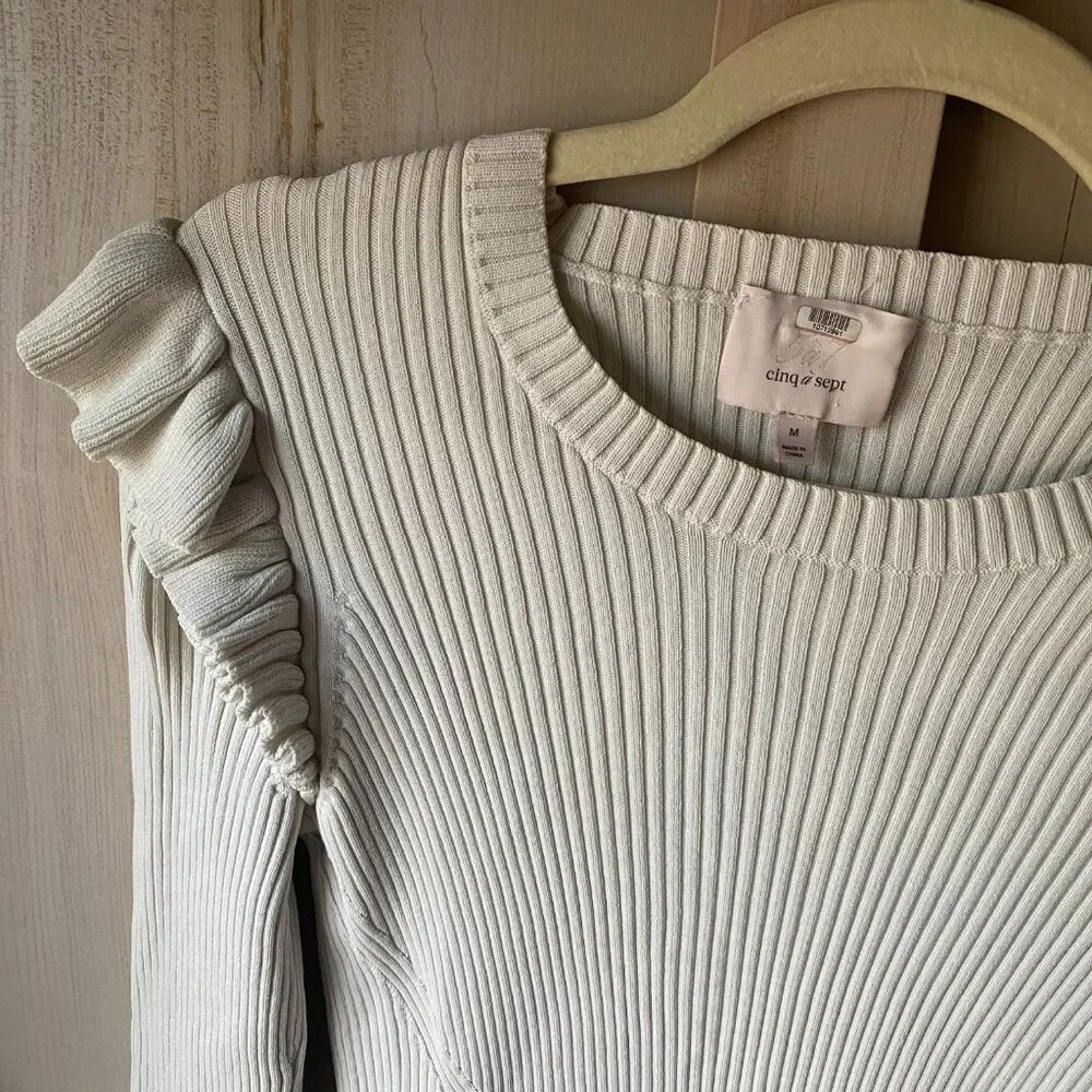 Cinq à Sept Cream Ribbed Sweater - Picture 3 of 10